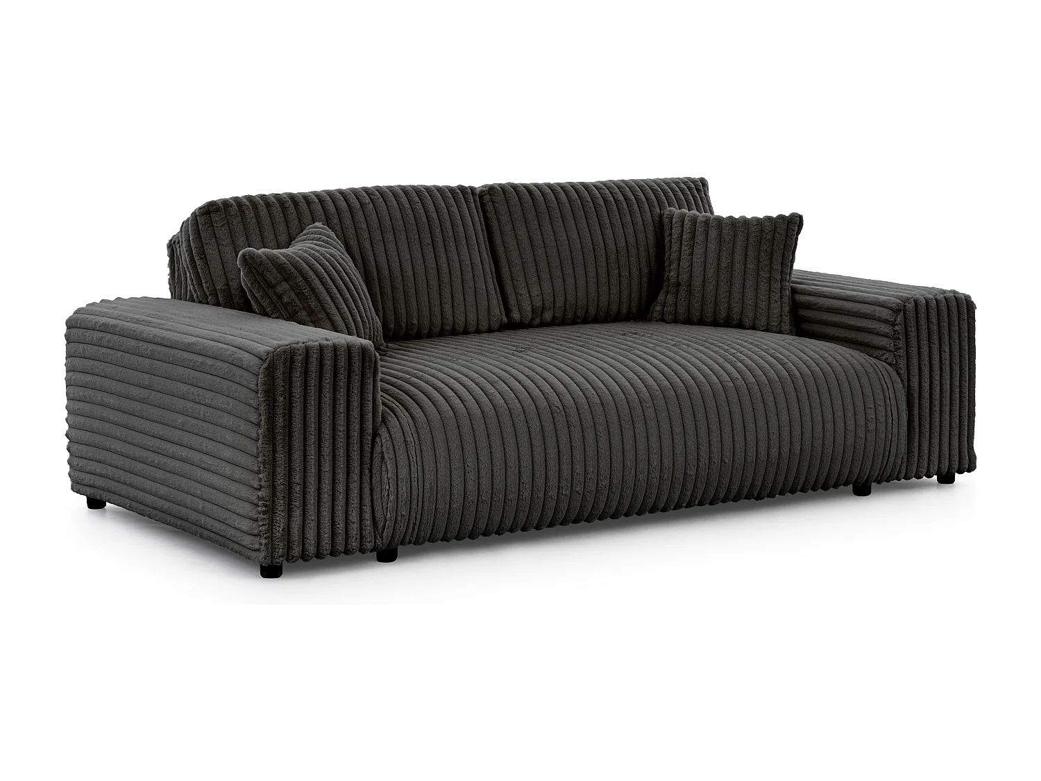 Canapé 3 places en velours côtelé pelucheux gris foncé offrant un agréable confort d’assise MOLLIS