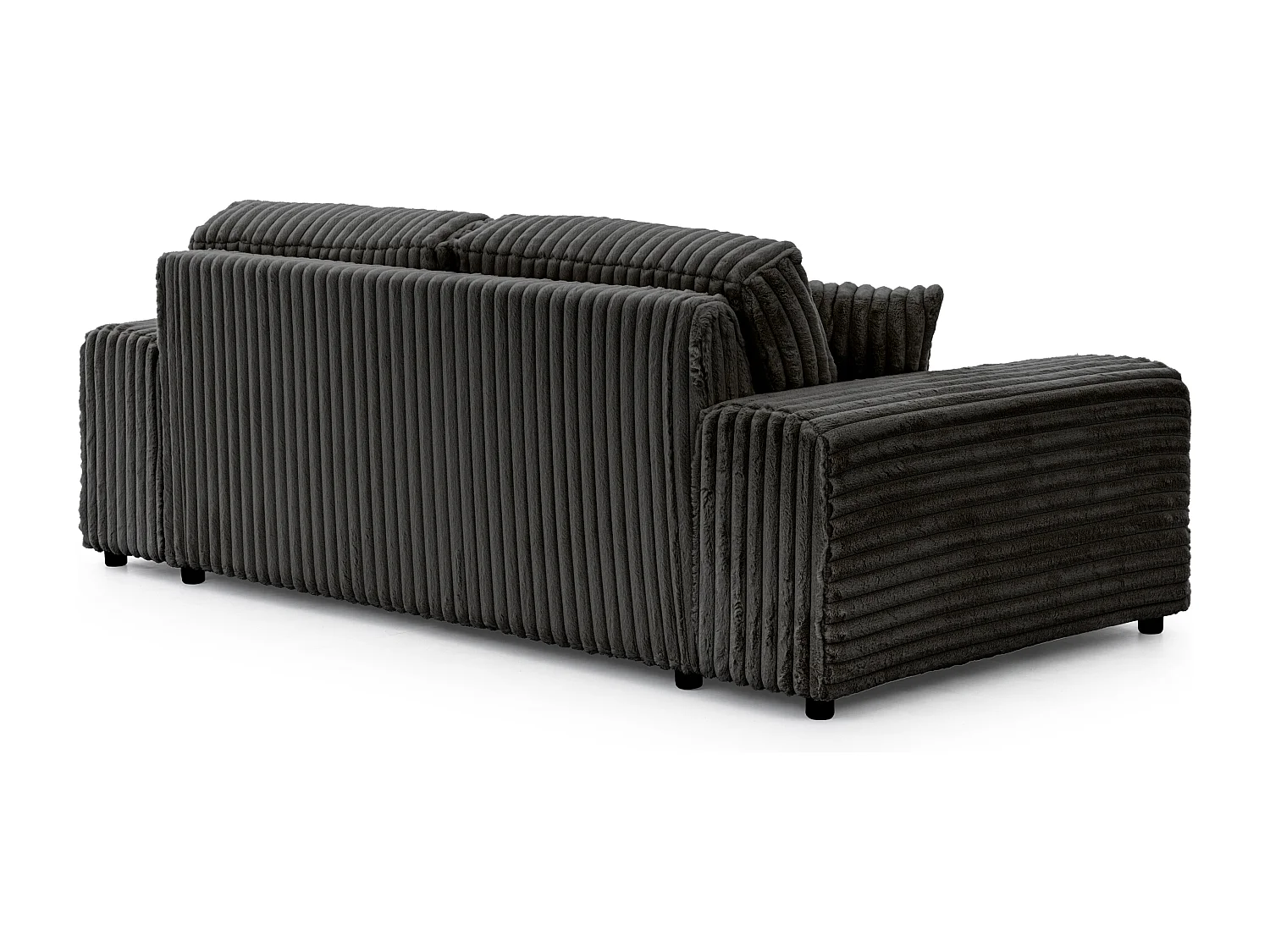 Canapé 3 places en velours côtelé pelucheux gris foncé offrant un agréable confort d’assise MOLLIS