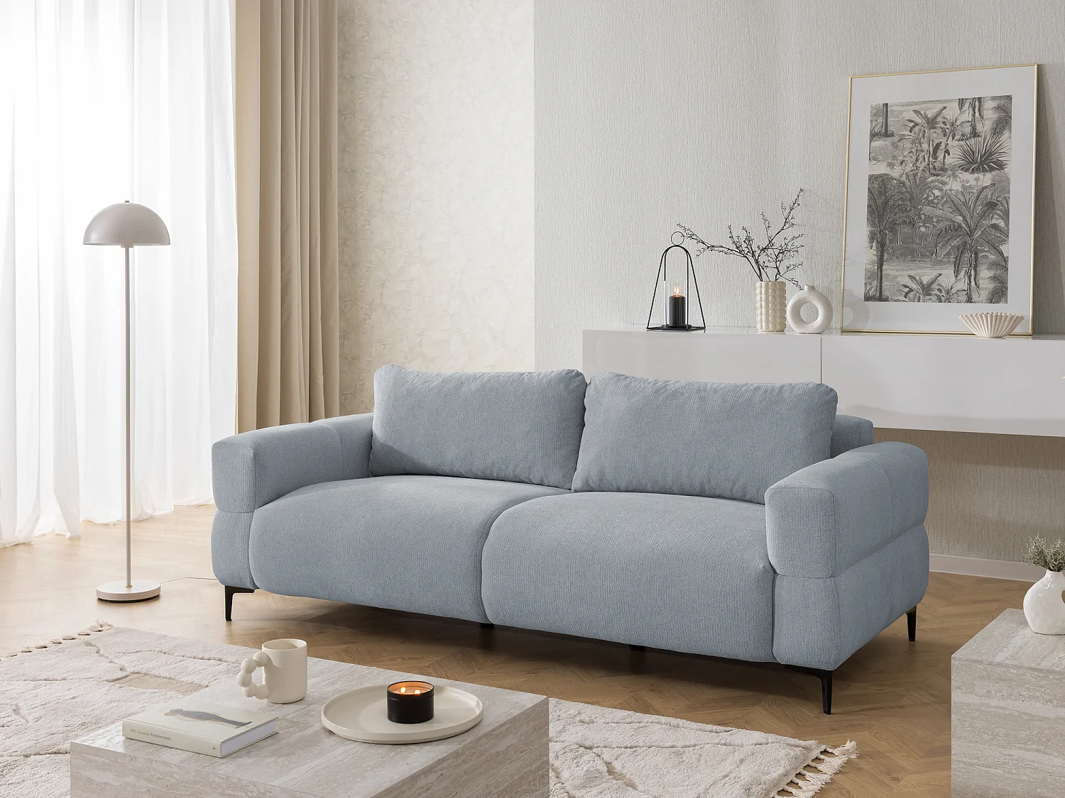 Canapé 3 places au style bubble en tissu structuré gris doux CARDEA