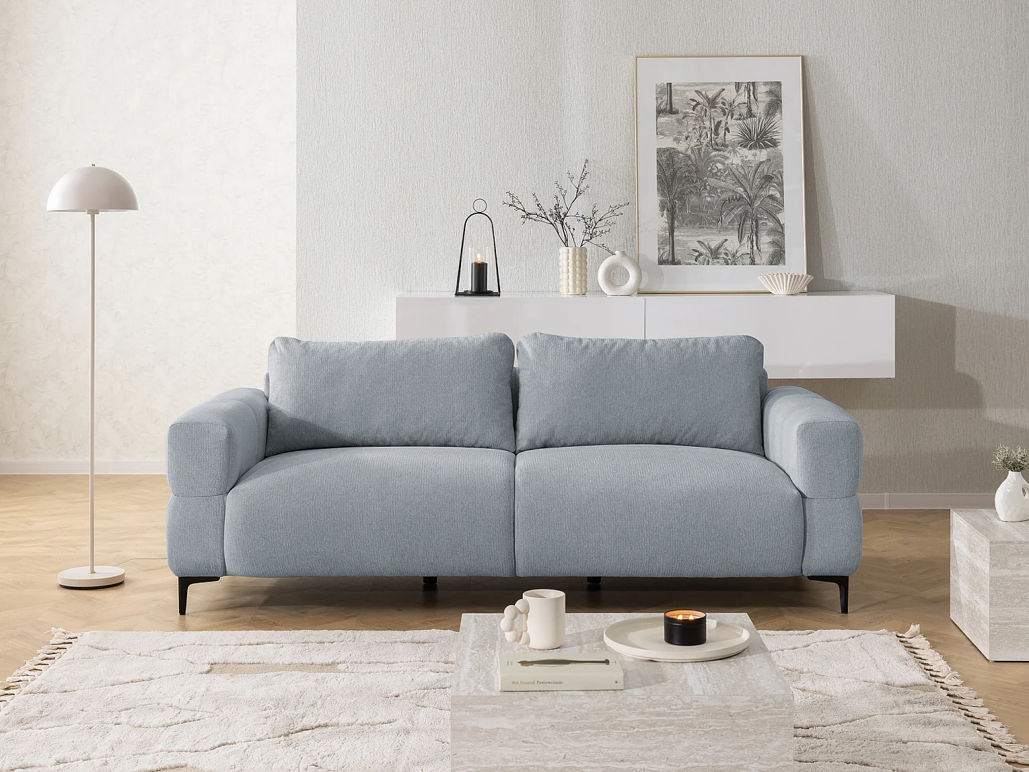 Canapé 3 places au style bubble en tissu structuré gris doux CARDEA