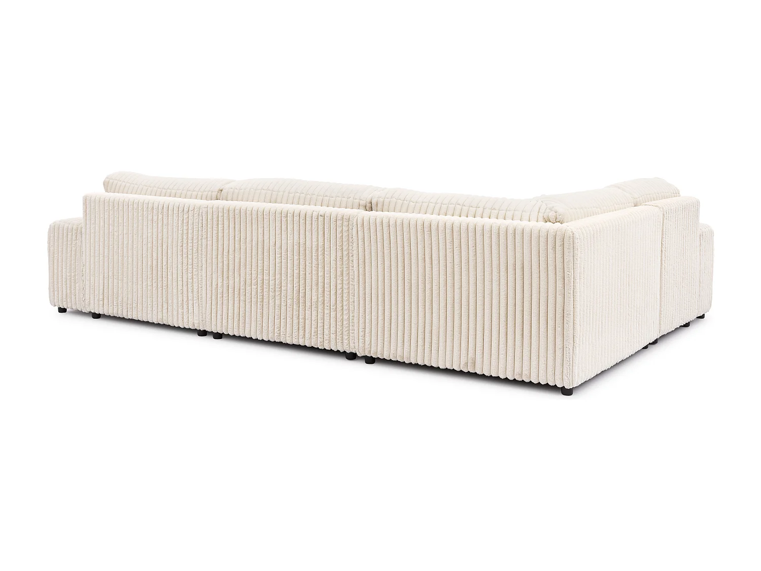 Canapé panoramique XXL avec fonction couchage et coffre de rangement en velours côtelé pelucheux beige clair MOLLIS