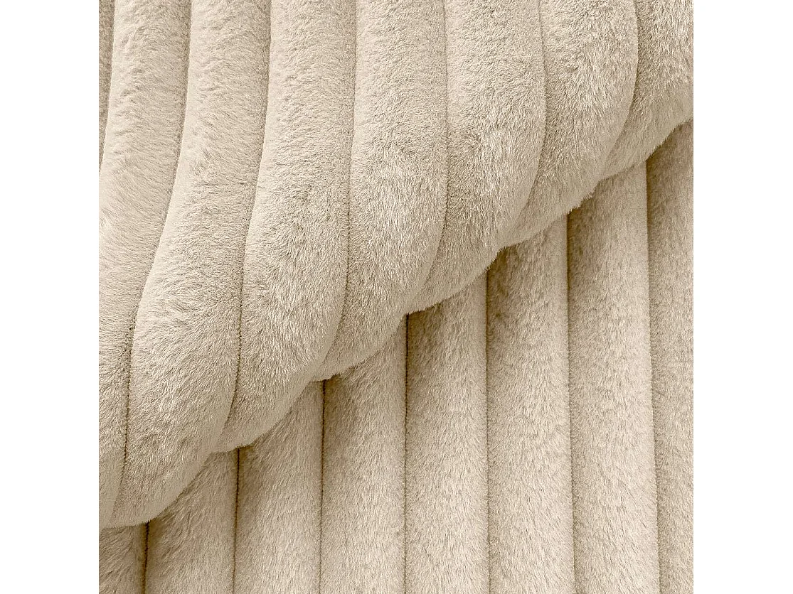 Canapé panoramique XXL avec fonction couchage et coffre de rangement en velours côtelé pelucheux beige clair MOLLIS