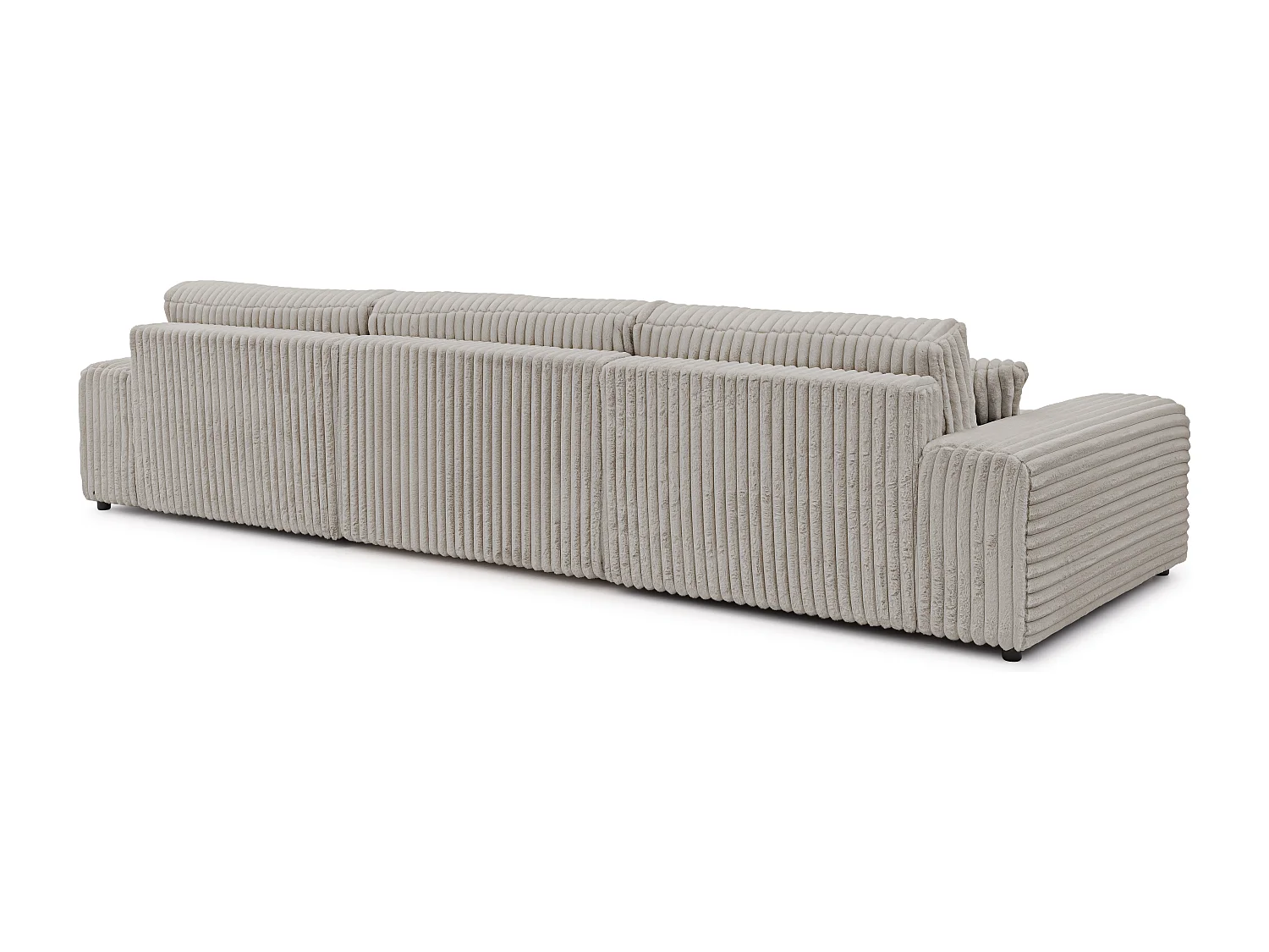 Canapé panoramique avec fonction couchage et coffre de rangement en velours côtelé pelucheux gris clair MOLLIS