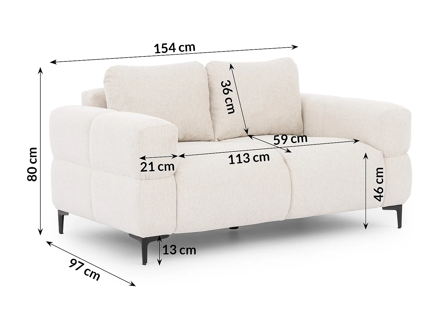 Canapé 2 places au style bubble en tissu structuré crème doux CARDEA