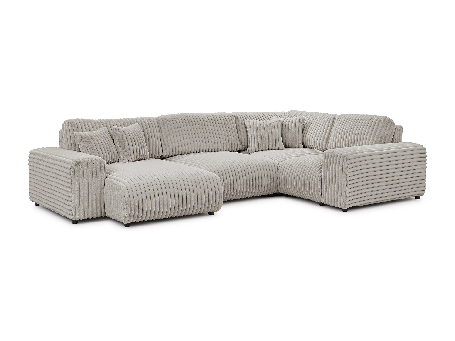 Canapé panoramique XXL avec fonction couchage et coffre de rangement en velours côtelé pelucheux gris clair MOLLIS