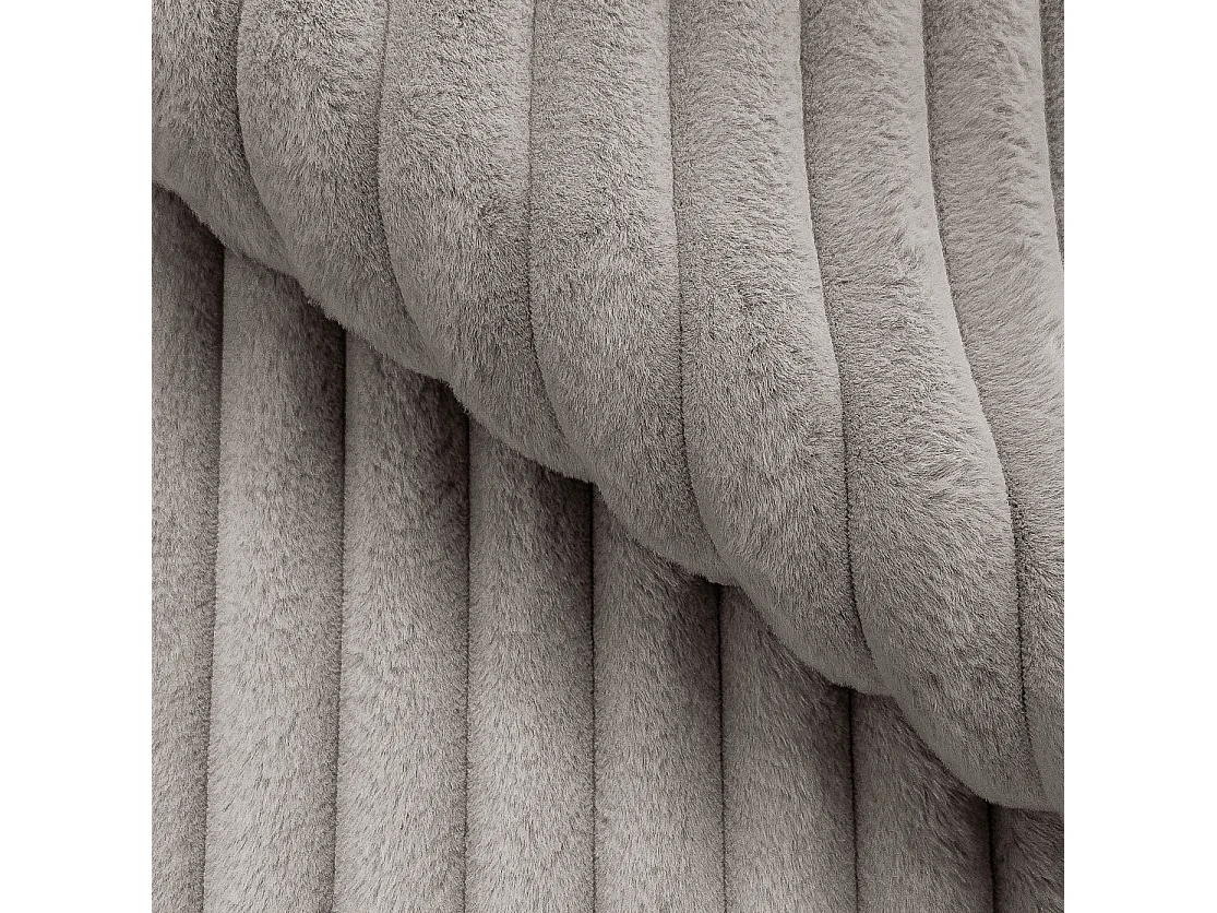 Canapé panoramique XXL avec fonction couchage et coffre de rangement en velours côtelé pelucheux gris clair MOLLIS