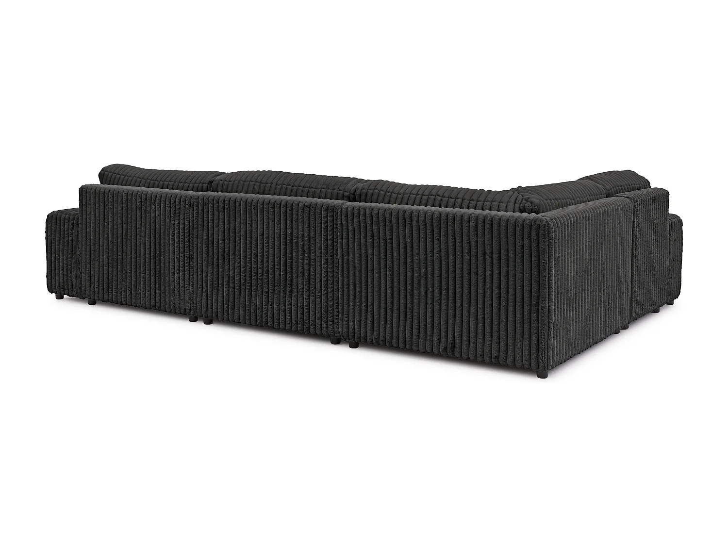 Canapé panoramique XXL avec fonction couchage et coffre de rangement en velours côtelé pelucheux gris foncé MOLLIS