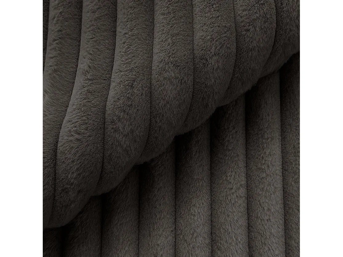 Canapé panoramique XXL avec fonction couchage et coffre de rangement en velours côtelé pelucheux gris foncé MOLLIS