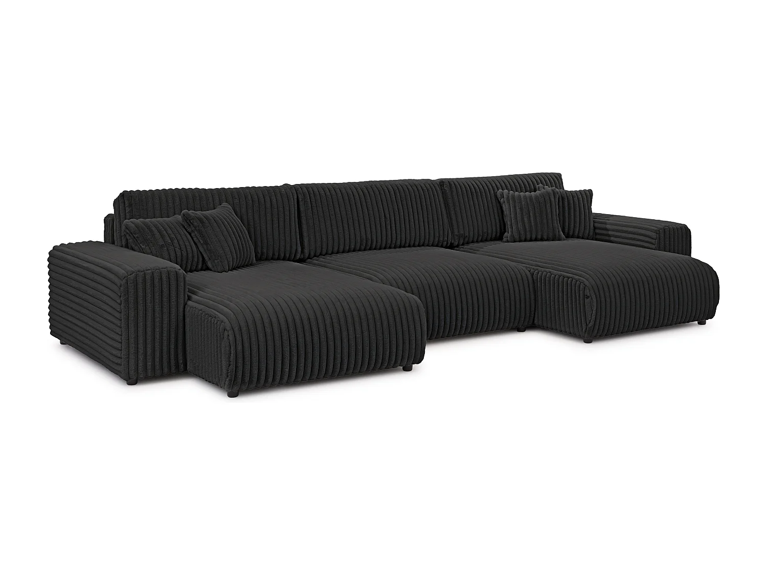 Canapé panoramique avec fonction couchage et coffre de rangement en velours côtelé pelucheux gris foncé MOLLIS