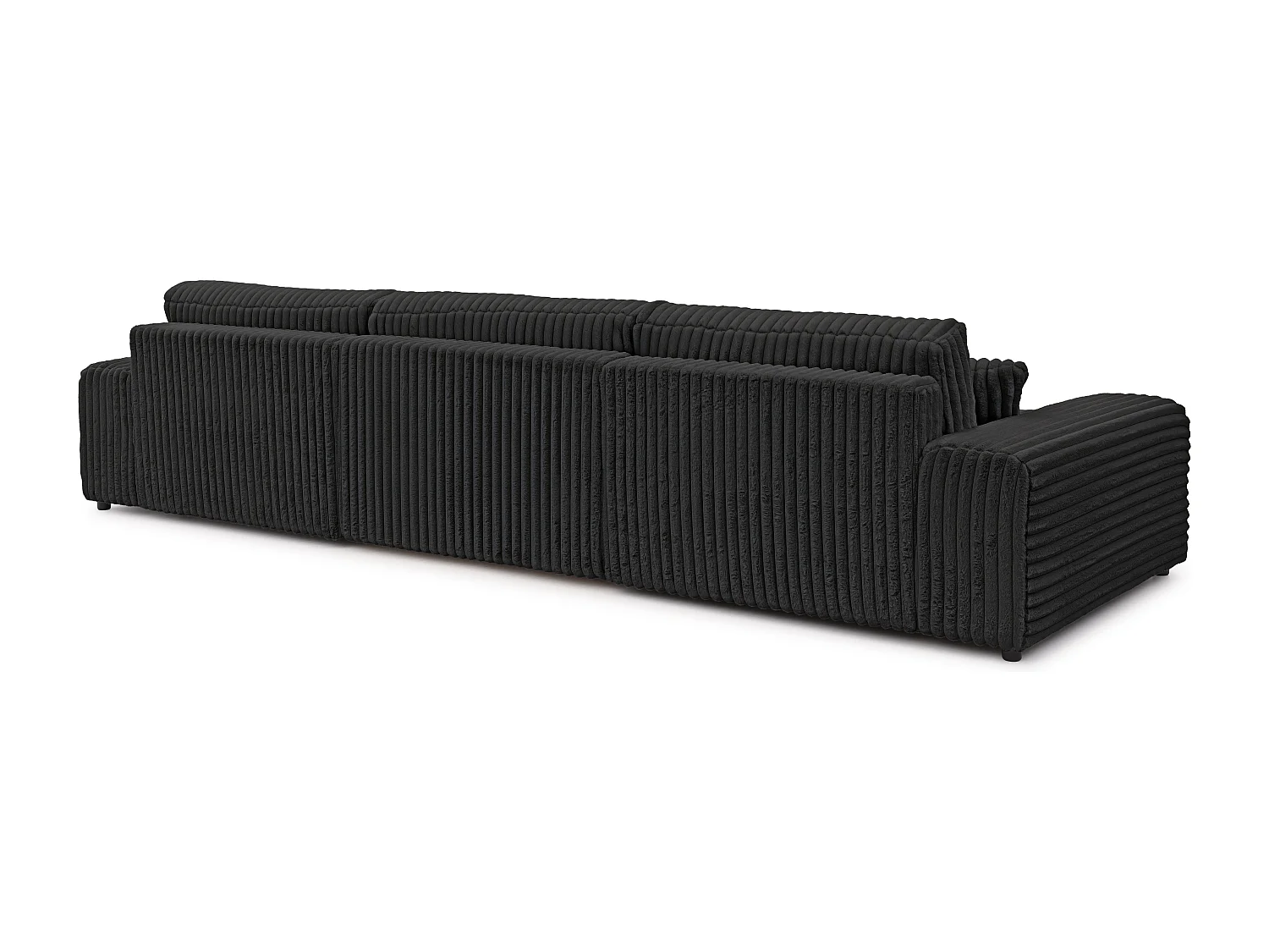 Canapé panoramique avec fonction couchage et coffre de rangement en velours côtelé pelucheux gris foncé MOLLIS