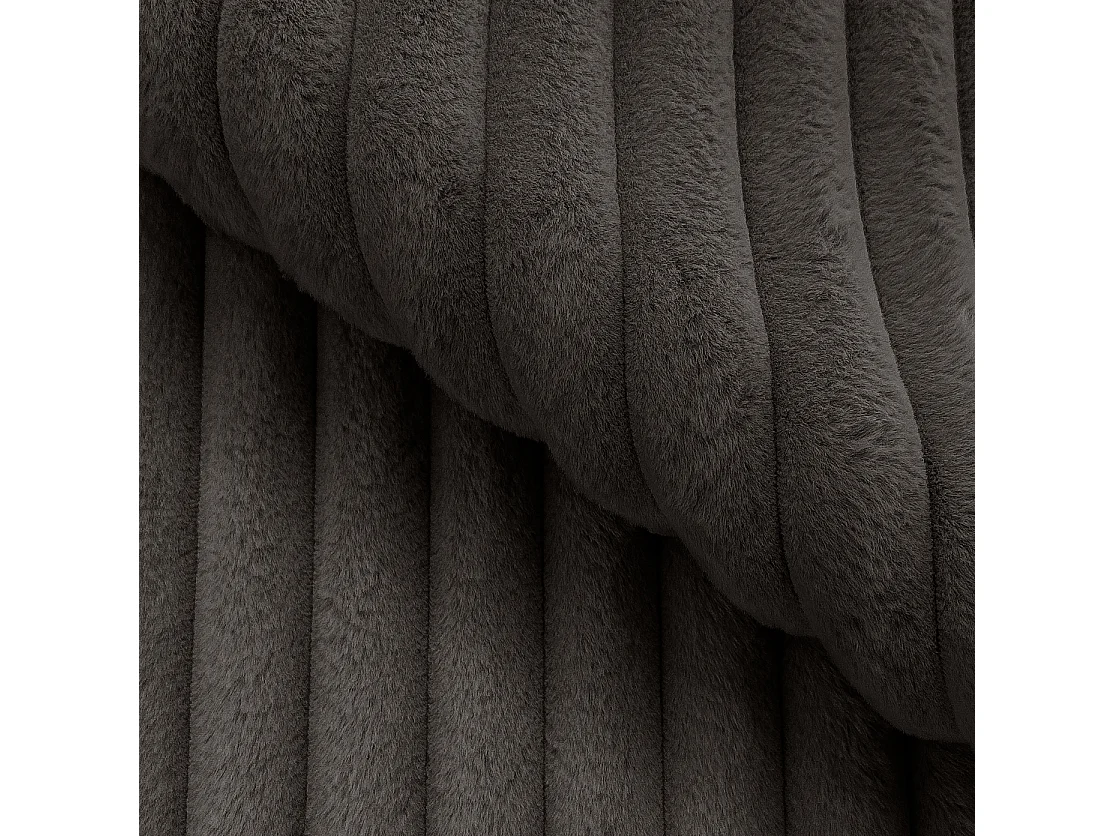 Canapé panoramique avec fonction couchage et coffre de rangement en velours côtelé pelucheux gris foncé MOLLIS