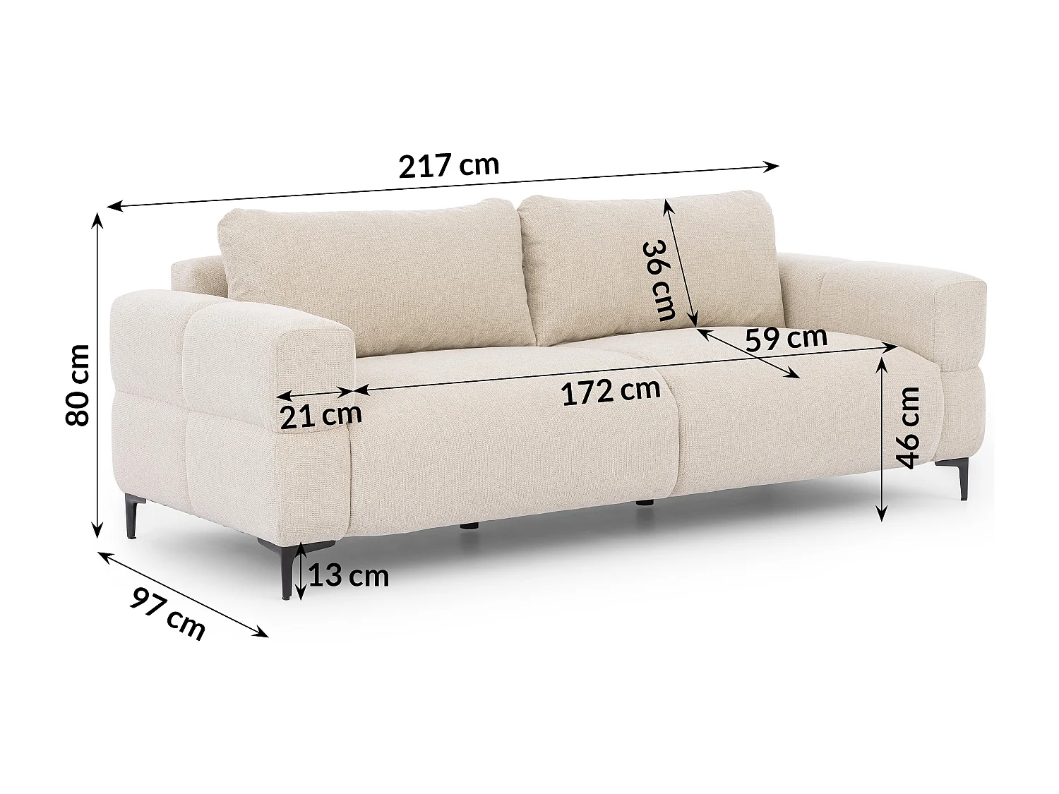 Canapé 3 places au style bubble en tissu structuré beige clair doux CARDEA