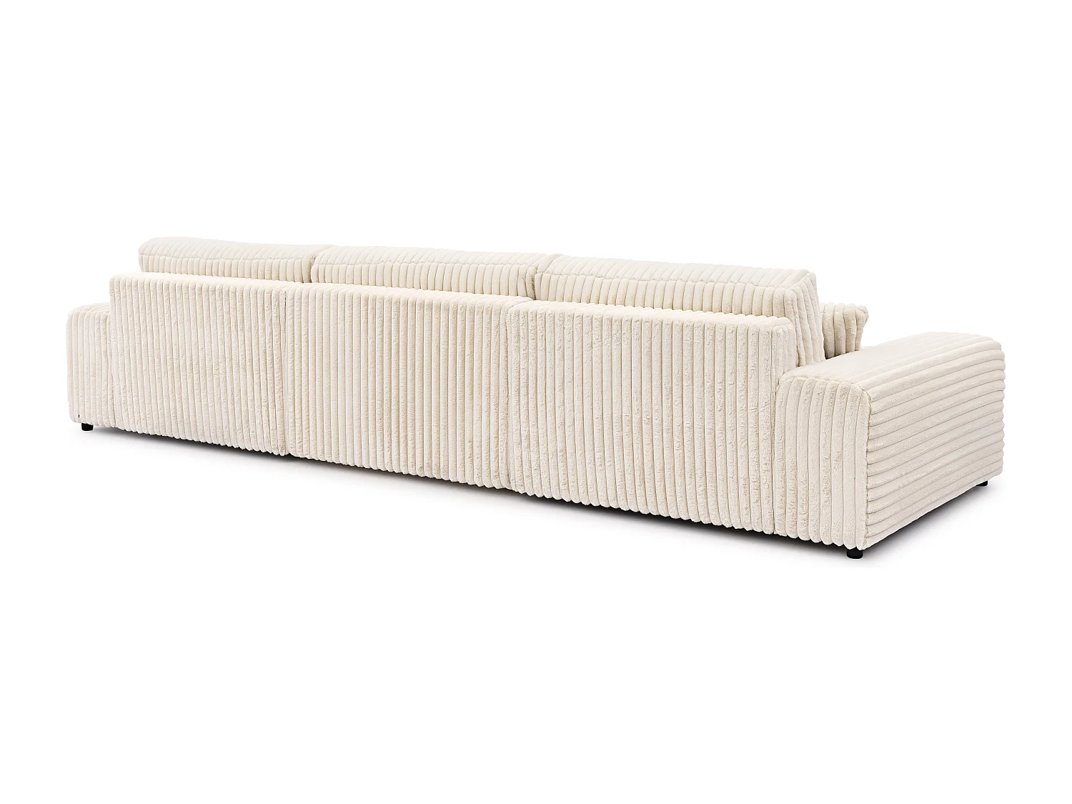 Canapé panoramique avec fonction couchage et coffre de rangement en velours côtelé pelucheux beige clair MOLLIS