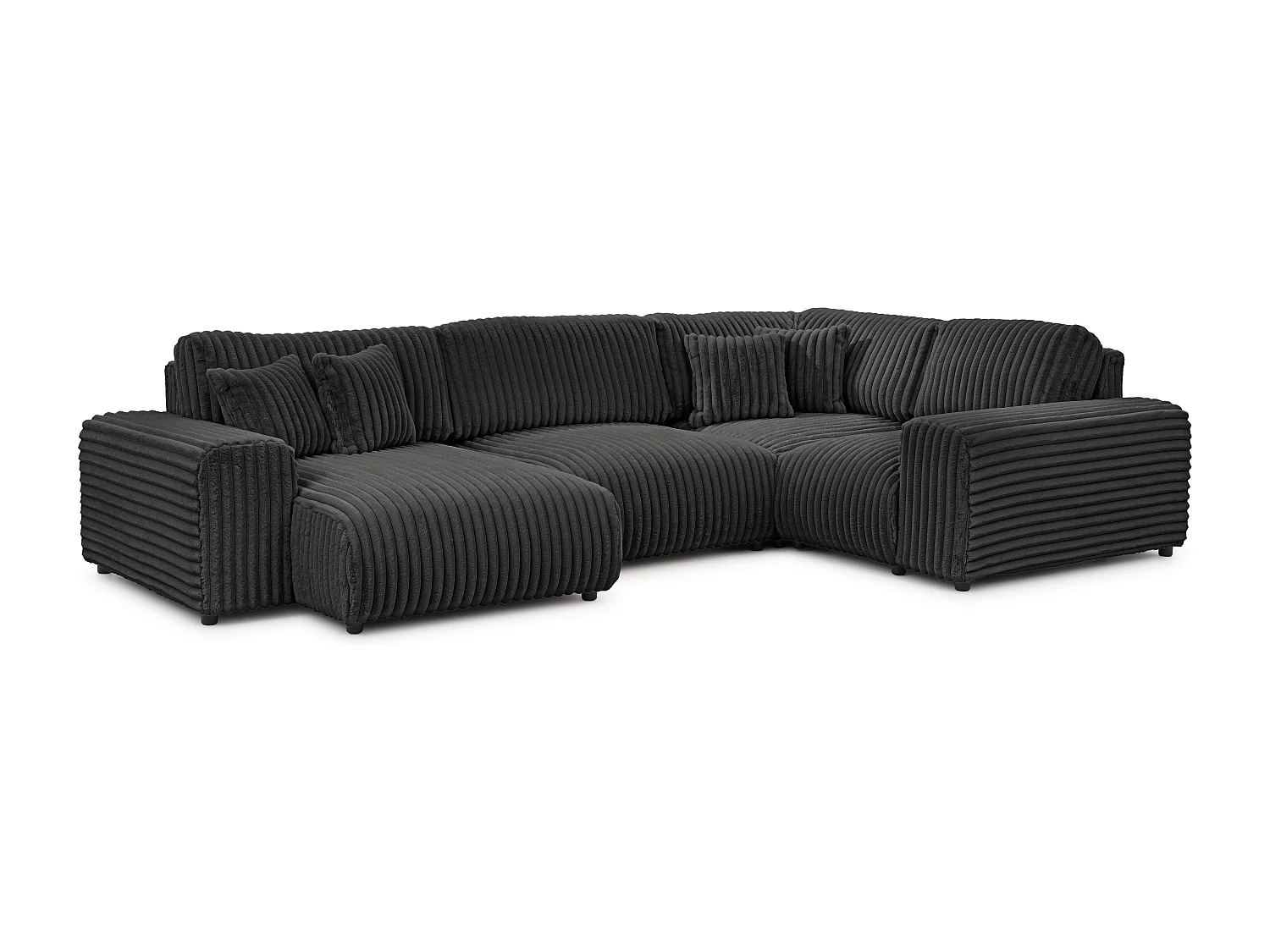 Canapé panoramique XXL avec fonction couchage et coffre de rangement en velours côtelé pelucheux gris foncé MOLLIS