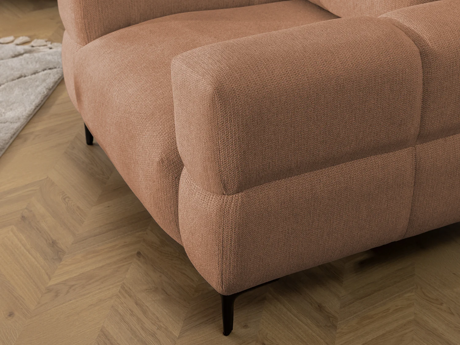 Ensemble de canapés 3+2+1 (3 places, 2 places et fauteuil) au design bubble en tissu texturé doux de couleur terre cuite CARDEA