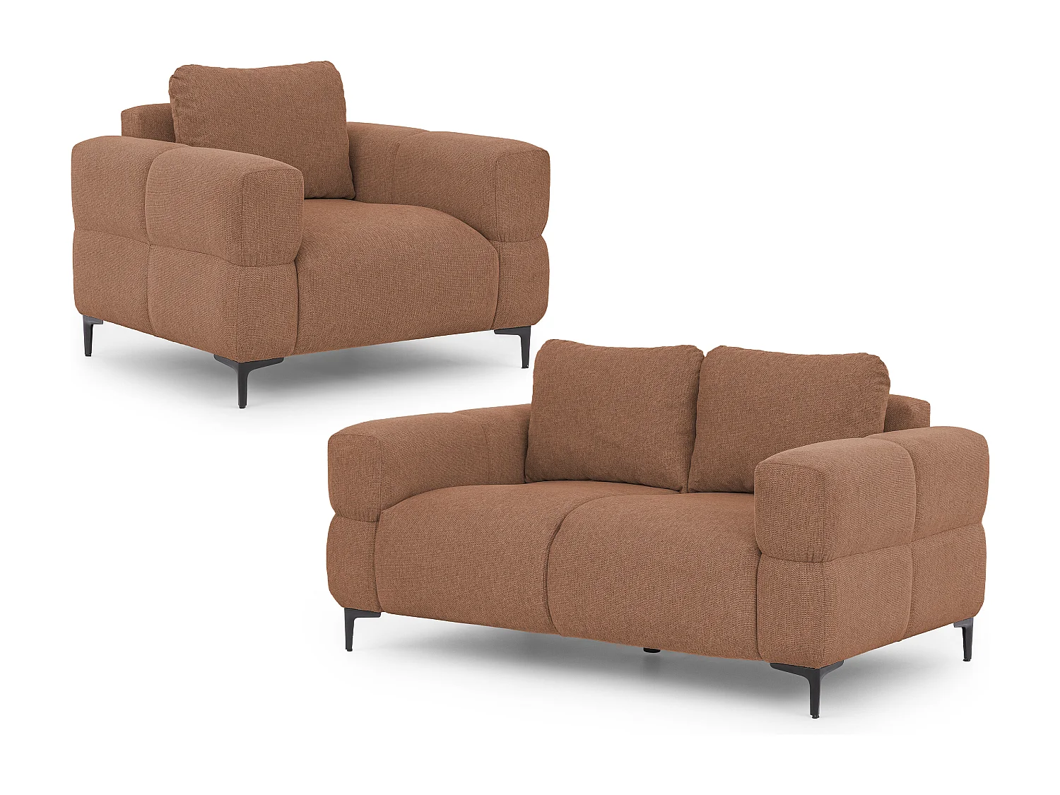 Ensemble de canapés 2+1 (2 places et fauteuil) au design bubble en tissu texturé doux de couleur terre cuite CARDEA