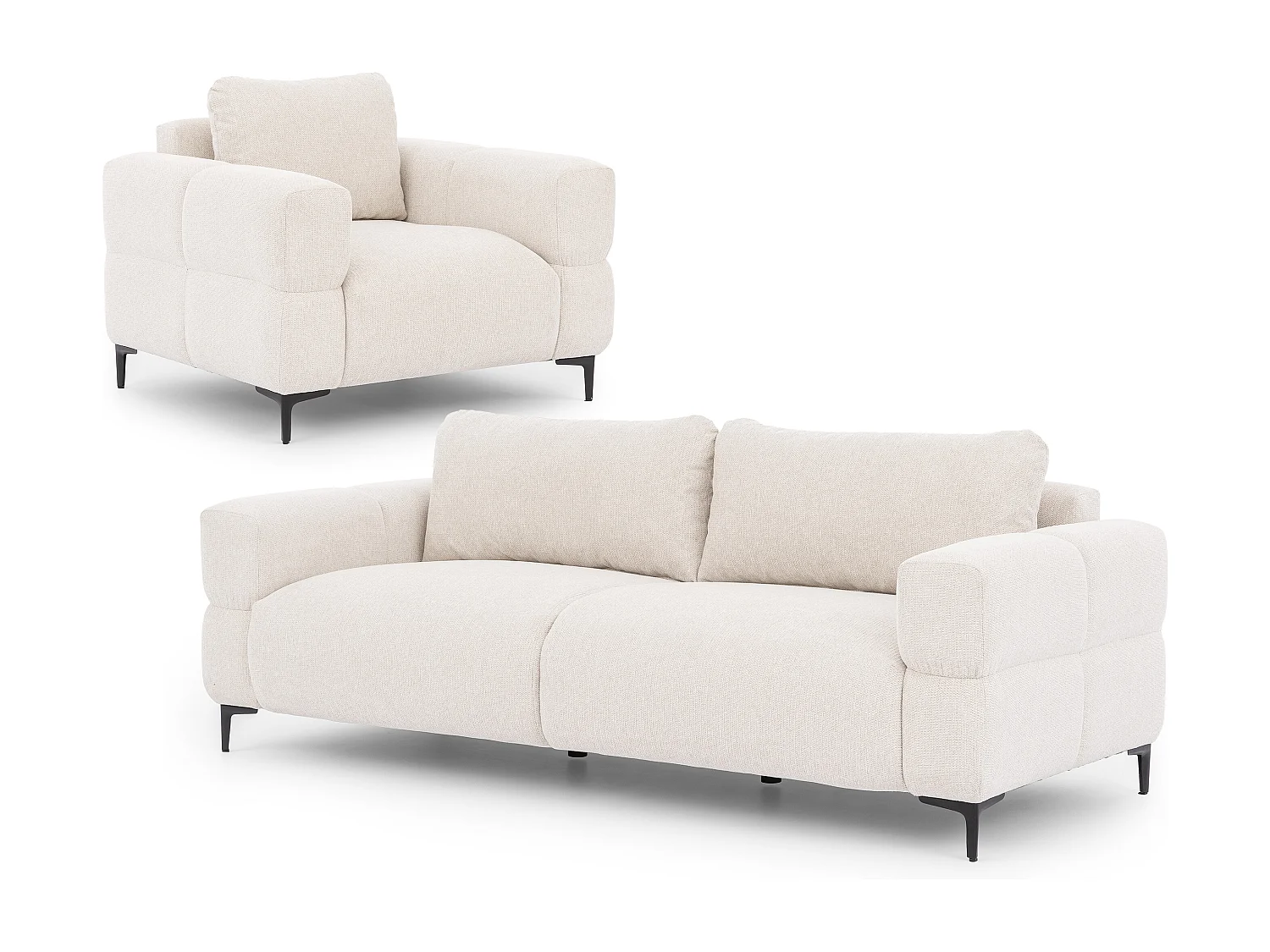 Ensemble de canapés 3+1 (3 places et fauteuil) au design bubble en tissu texturé doux de couleur crème CARDEA