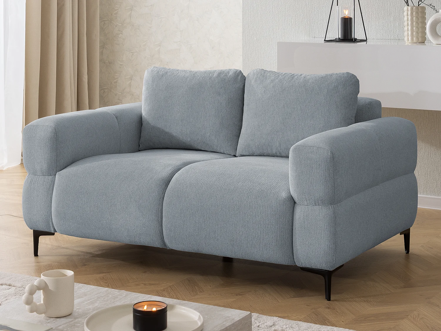 Ensemble de canapés 2+1 (2 places et fauteuil) au design bubble en tissu texturé doux de couleur gris CARDEA