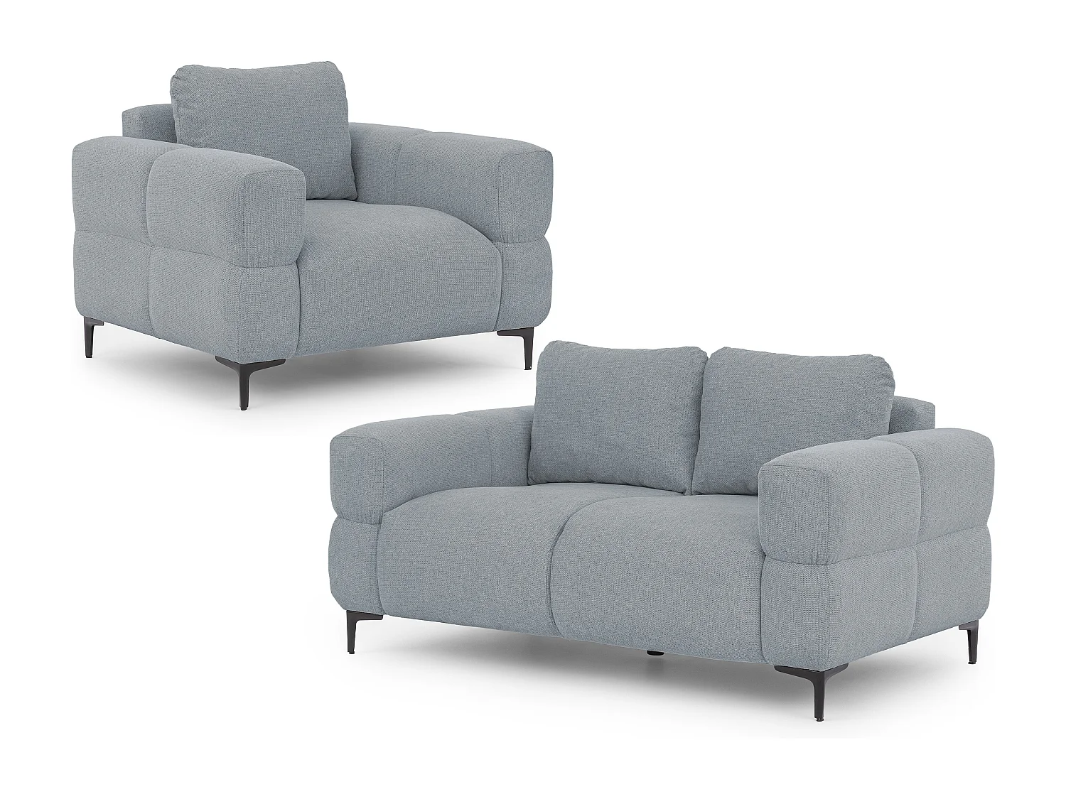 Ensemble de canapés 2+1 (2 places et fauteuil) au design bubble en tissu texturé doux de couleur gris CARDEA
