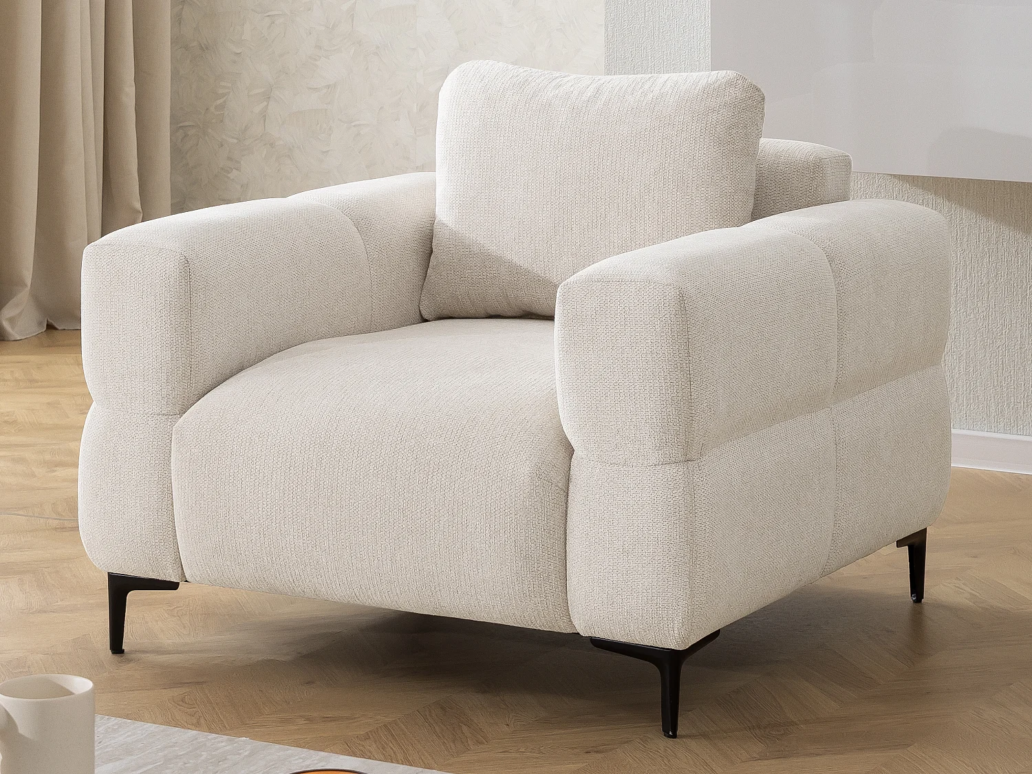 Ensemble de canapés 2+1 (2 places et fauteuil) au design bubble en tissu texturé doux de couleur crème CARDEA