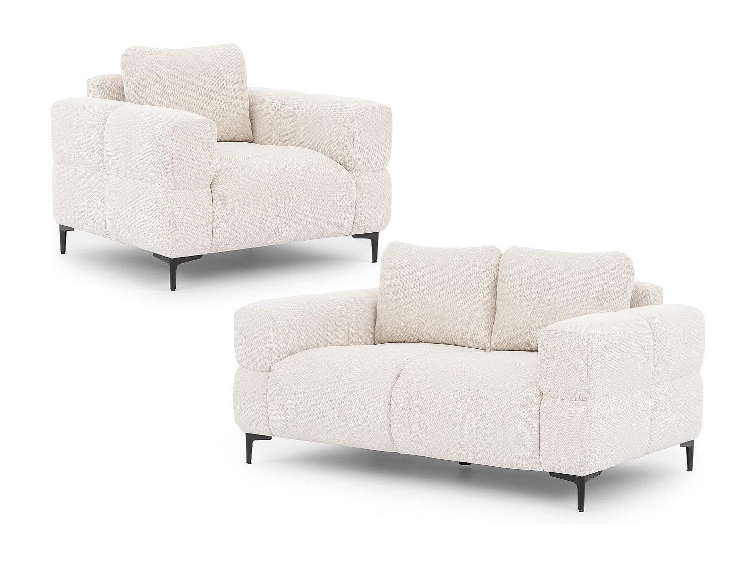 Ensemble de canapés 2+1 (2 places et fauteuil) au design bubble en tissu texturé doux de couleur crème CARDEA