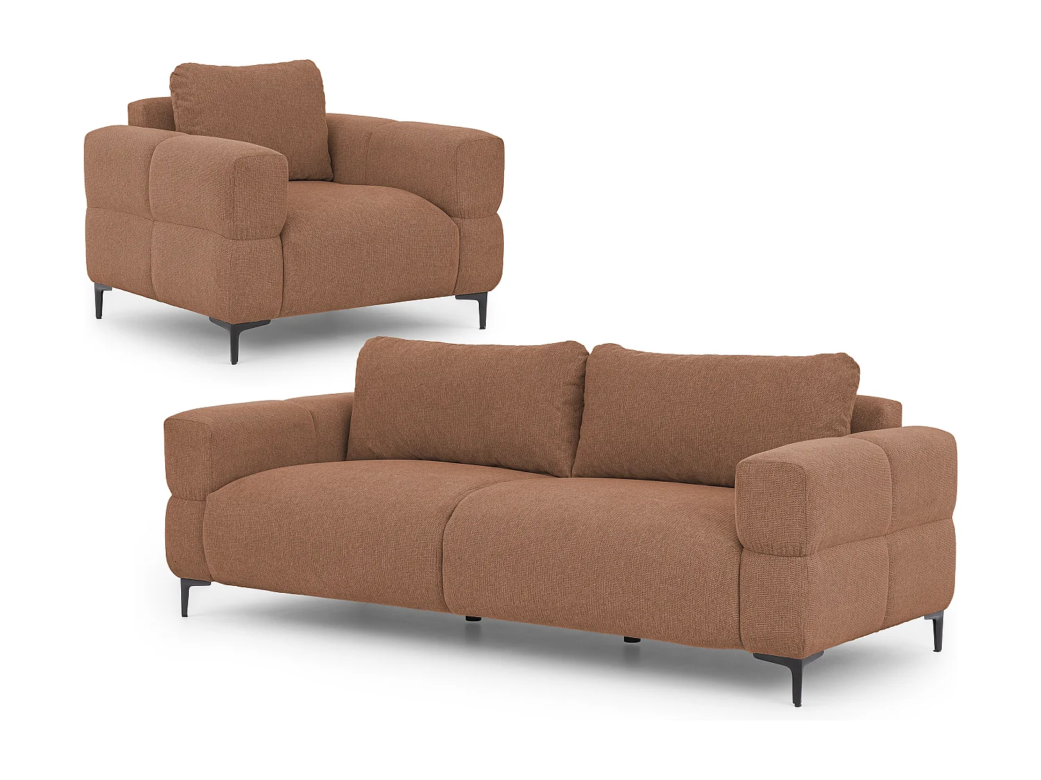 Ensemble de canapés 3+1 (3 places et fauteuil) au design bubble en tissu texturé doux de couleur terre cuite CARDEA