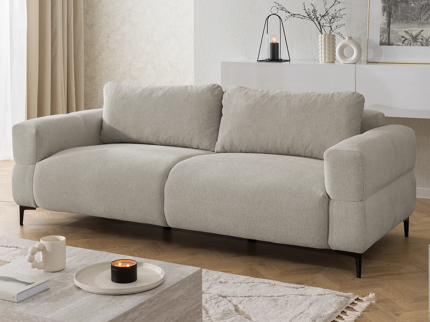 Ensemble de canapés 3+1 (3 places et fauteuil) au design bubble en tissu texturé doux de couleur taupe CARDEA