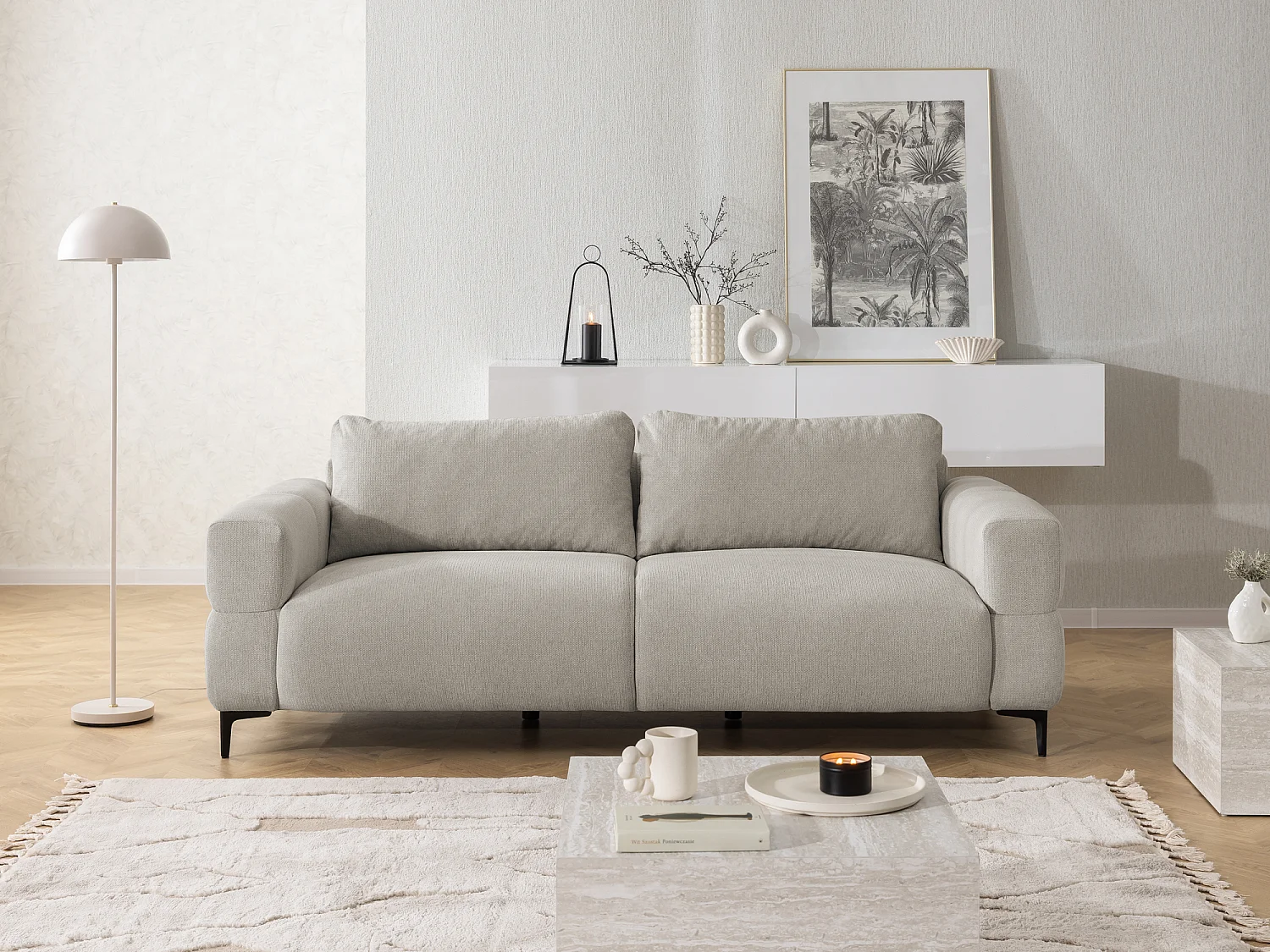 Ensemble de canapés 3+1 (3 places et fauteuil) au design bubble en tissu texturé doux de couleur taupe CARDEA