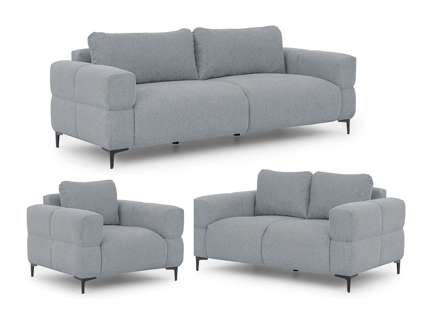 Ensemble de canapés 3+2+1 (3 places, 2 places et fauteuil) au design bubble en tissu texturé doux de couleur gris CARDEA