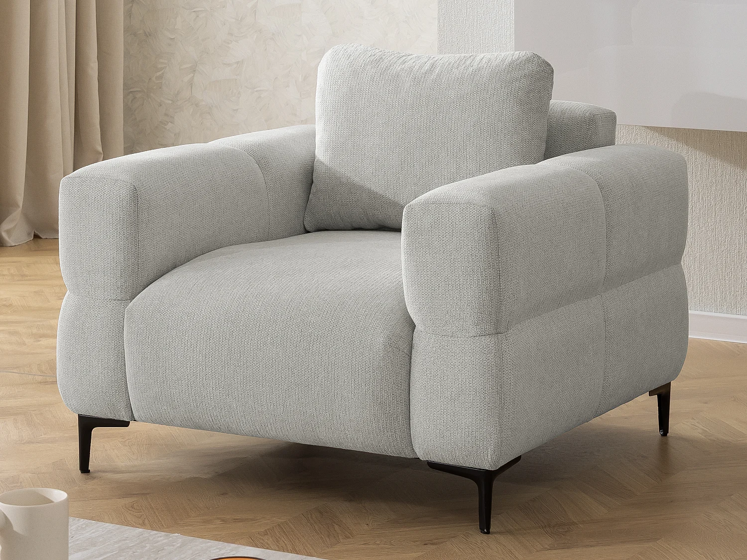 Ensemble de canapés 3+1 (3 places et fauteuil) au design bubble en tissu texturé doux de couleur gris clair CARDEA