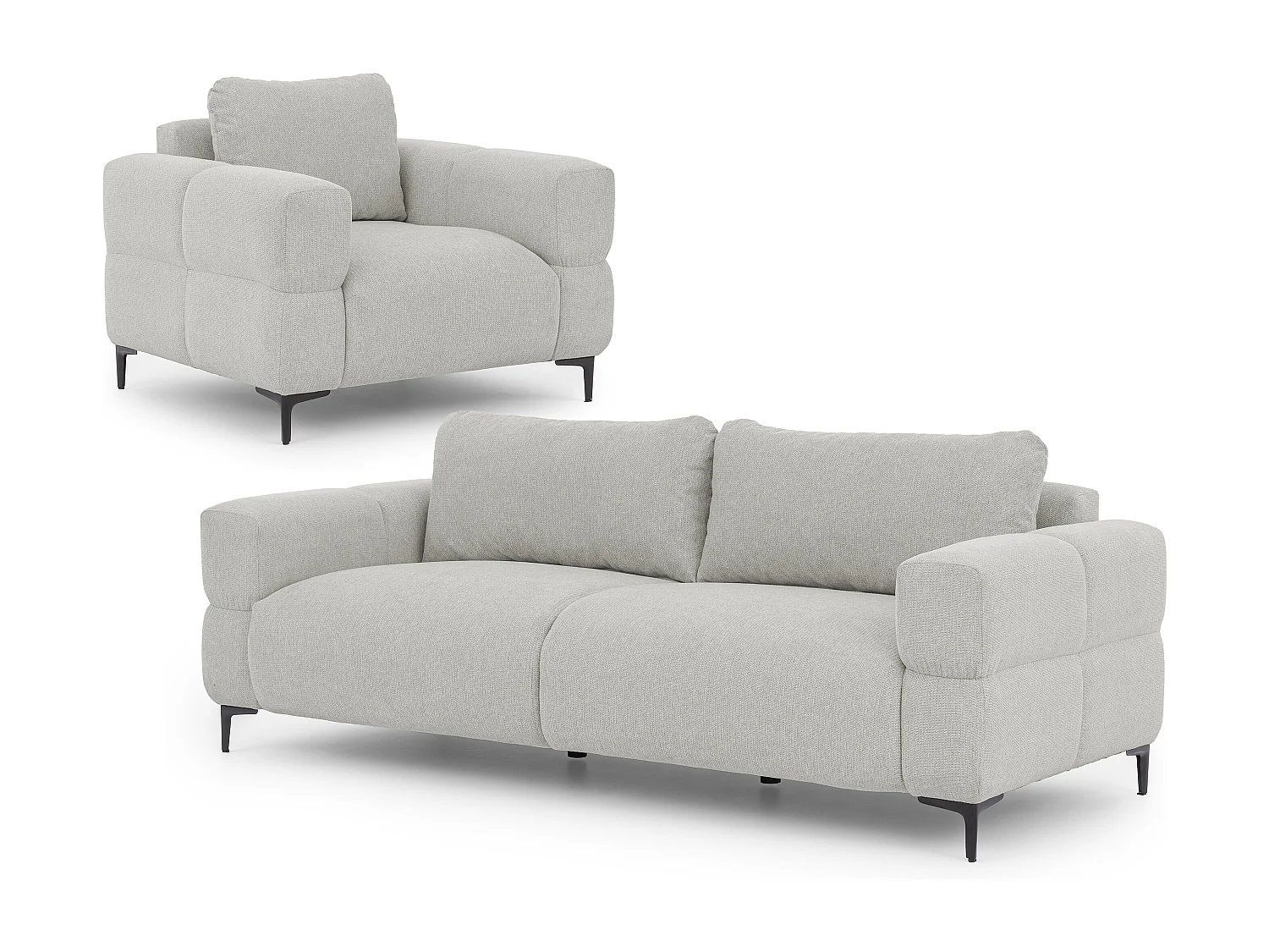 Ensemble de canapés 3+1 (3 places et fauteuil) au design bubble en tissu texturé doux de couleur gris clair CARDEA