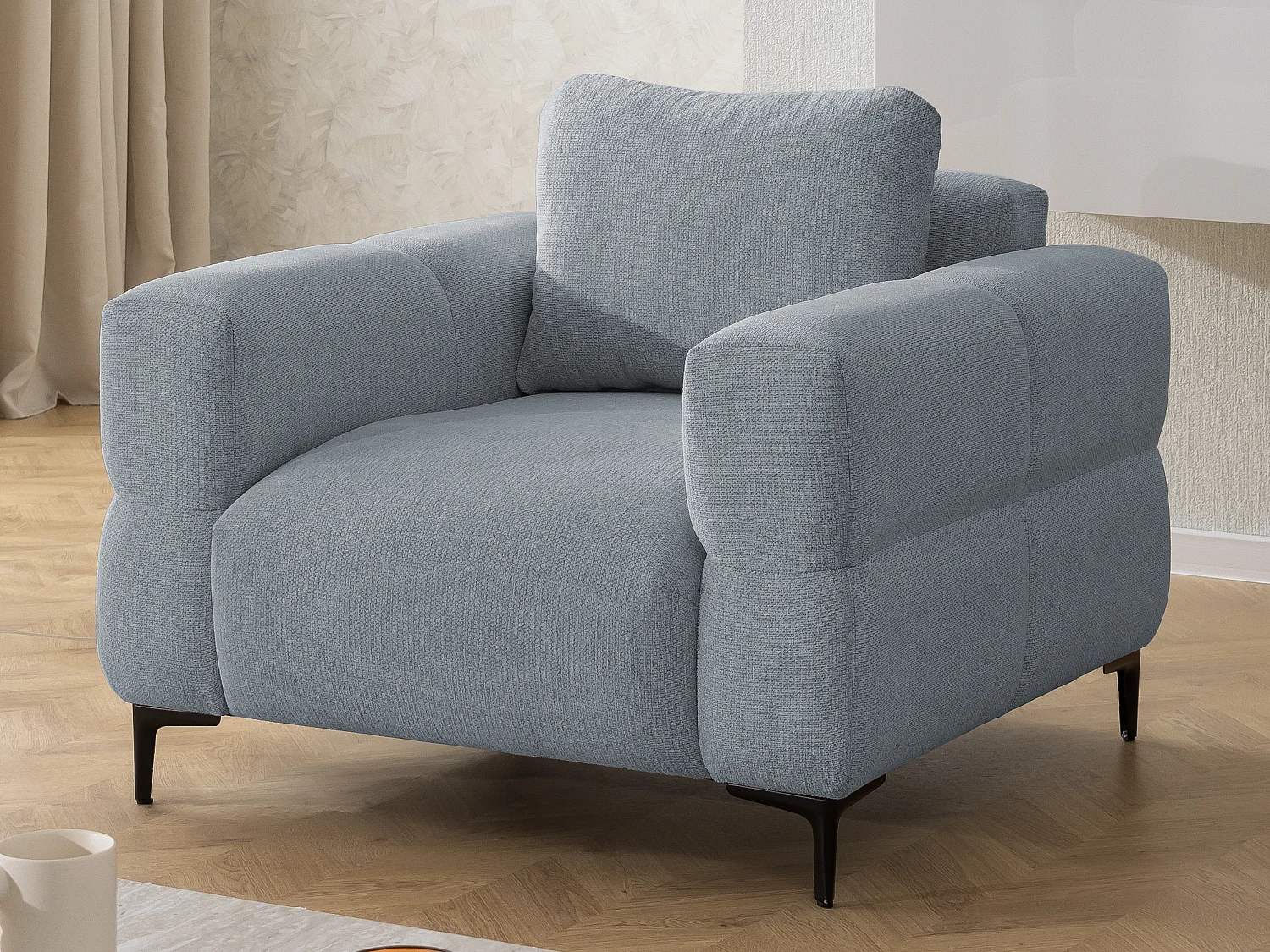 Ensemble de canapés 3+1 (3 places et fauteuil) au design bubble en tissu texturé doux de couleur gris CARDEA