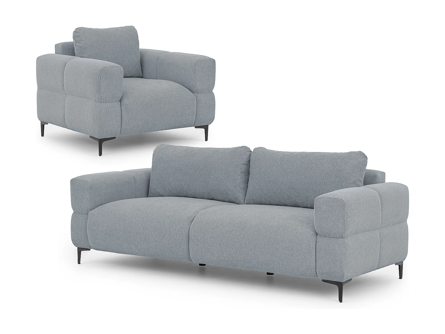 Ensemble de canapés 3+1 (3 places et fauteuil) au design bubble en tissu texturé doux de couleur gris CARDEA