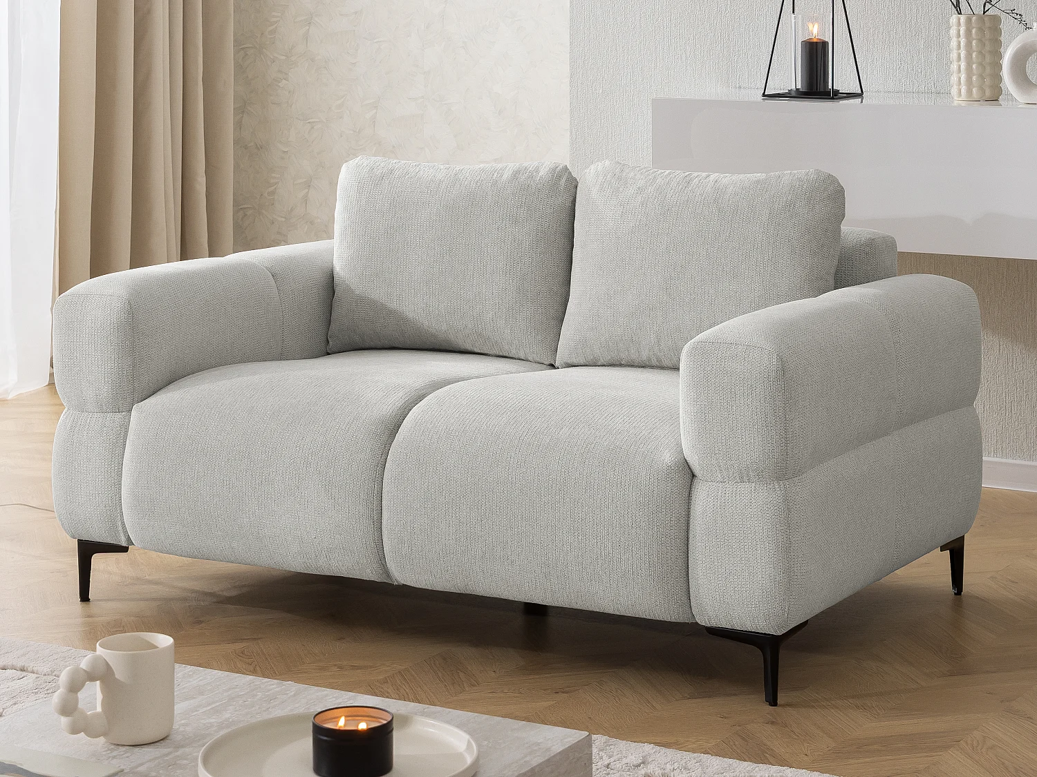 Ensemble de canapés 2+1 (2 places et fauteuil) au design bubble en tissu texturé doux de couleur gris clair CARDEA