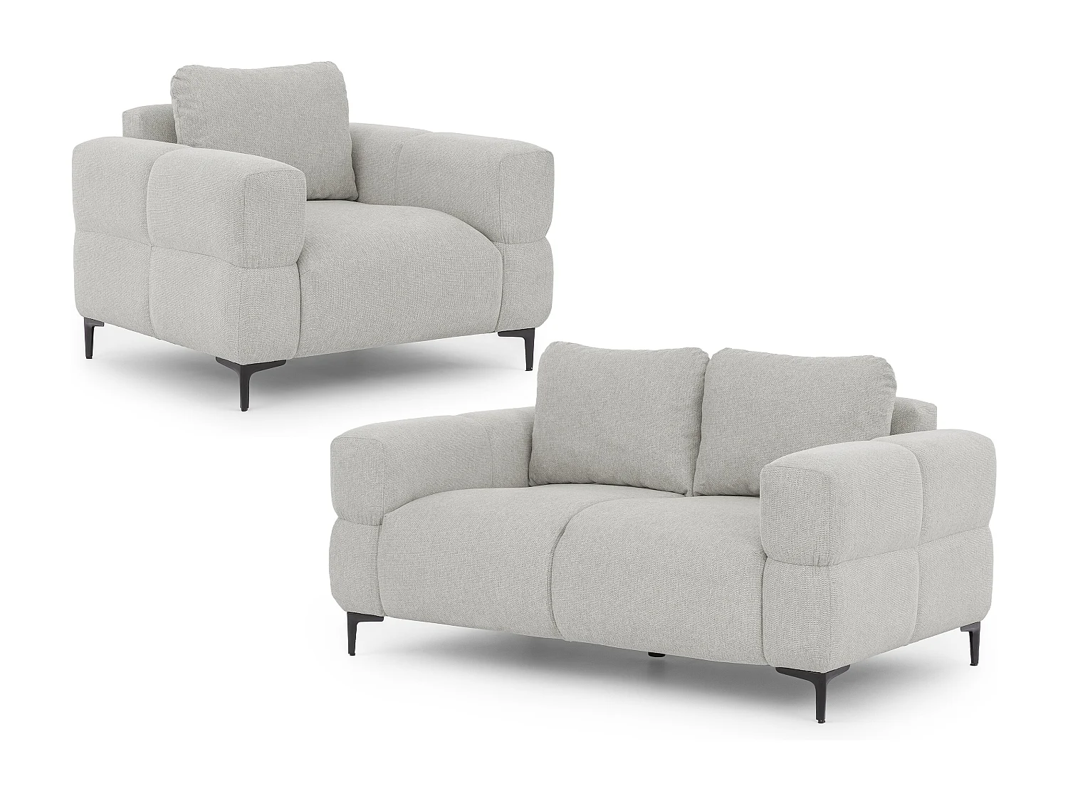 Ensemble de canapés 2+1 (2 places et fauteuil) au design bubble en tissu texturé doux de couleur gris clair CARDEA