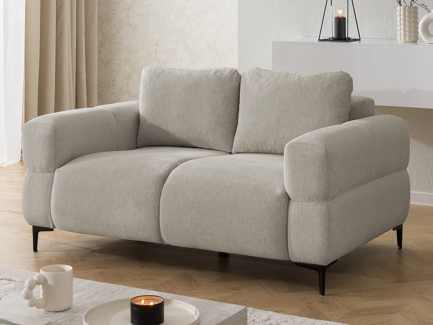 Ensemble de canapés 3+2+1 (3 places, 2 places et fauteuil) au design bubble en tissu texturé doux de couleur taupe CARDEA