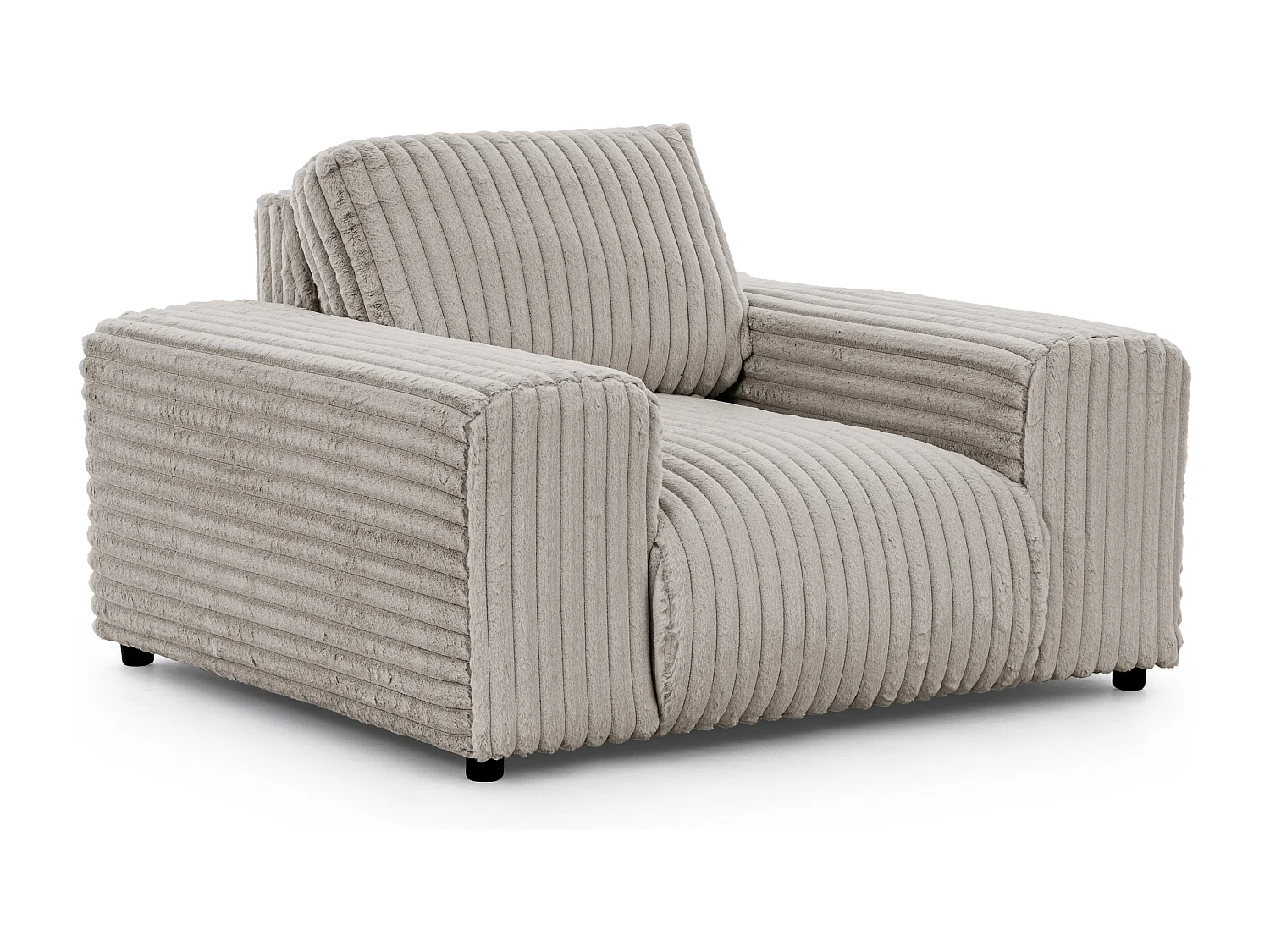 Fauteuil en velours côtelé pelucheux gris clair offrant un agréable confort d’assise MOLLIS