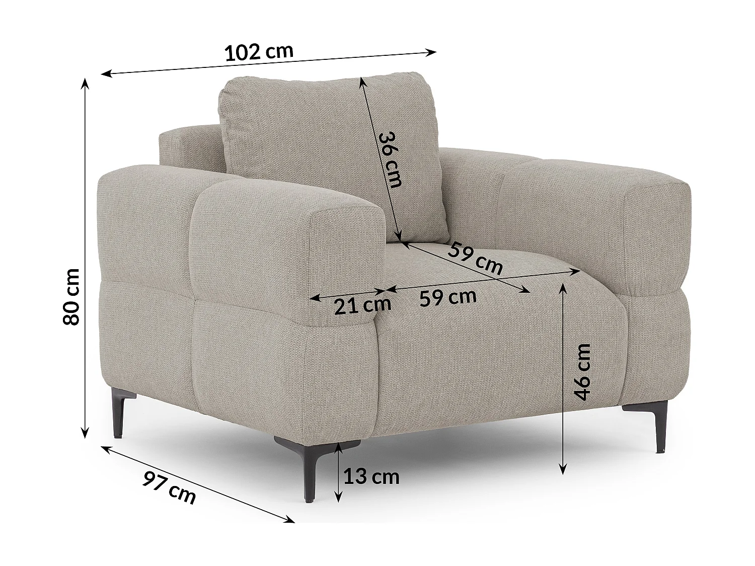 Fauteuil au design bubble en tissu texturé doux de couleur taupe, offrant un grand confort d’assise CARDEA
