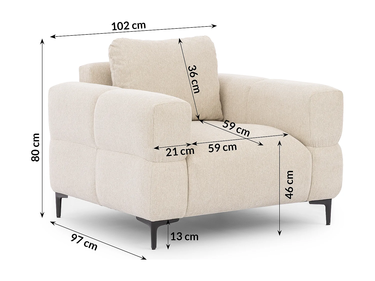 Fauteuil au design bubble en tissu texturé doux de couleur beige clair, offrant un grand confort d’assise CARDEA