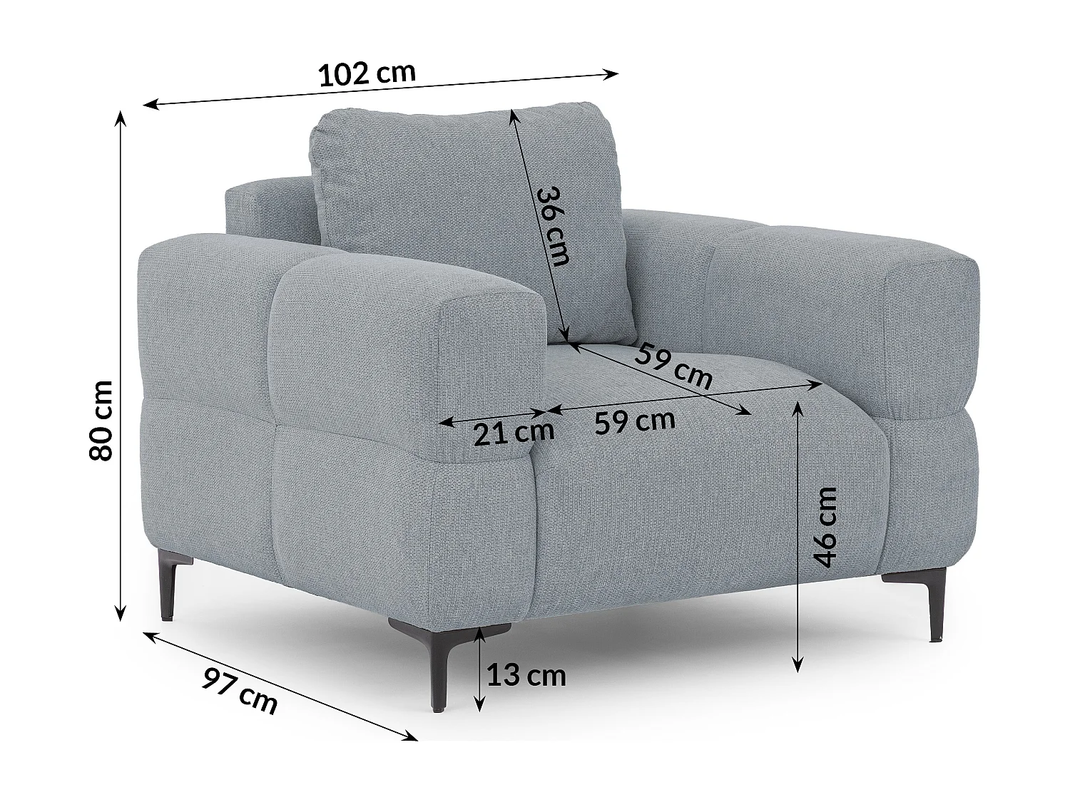 Fauteuil au design bubble en tissu texturé doux de couleur gris, offrant un grand confort d’assise CARDEA