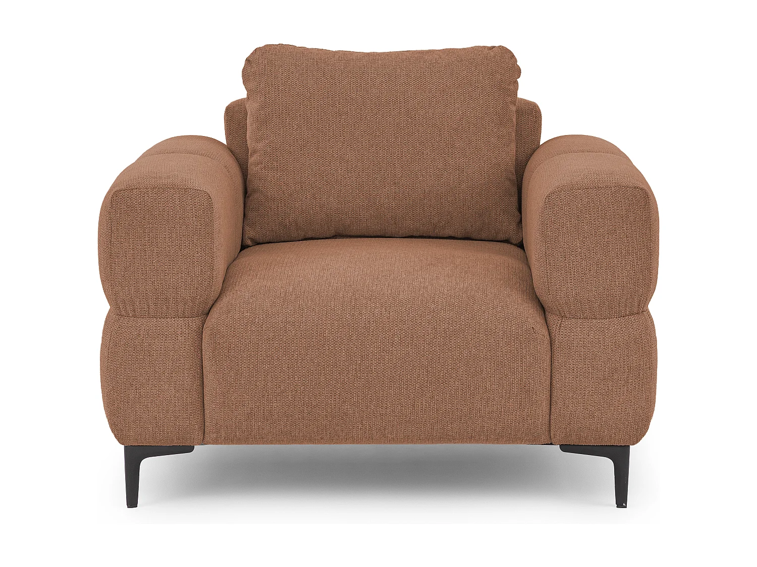 Fauteuil au design bubble en tissu texturé doux de couleur terre cuite, offrant un grand confort d’assise CARDEA