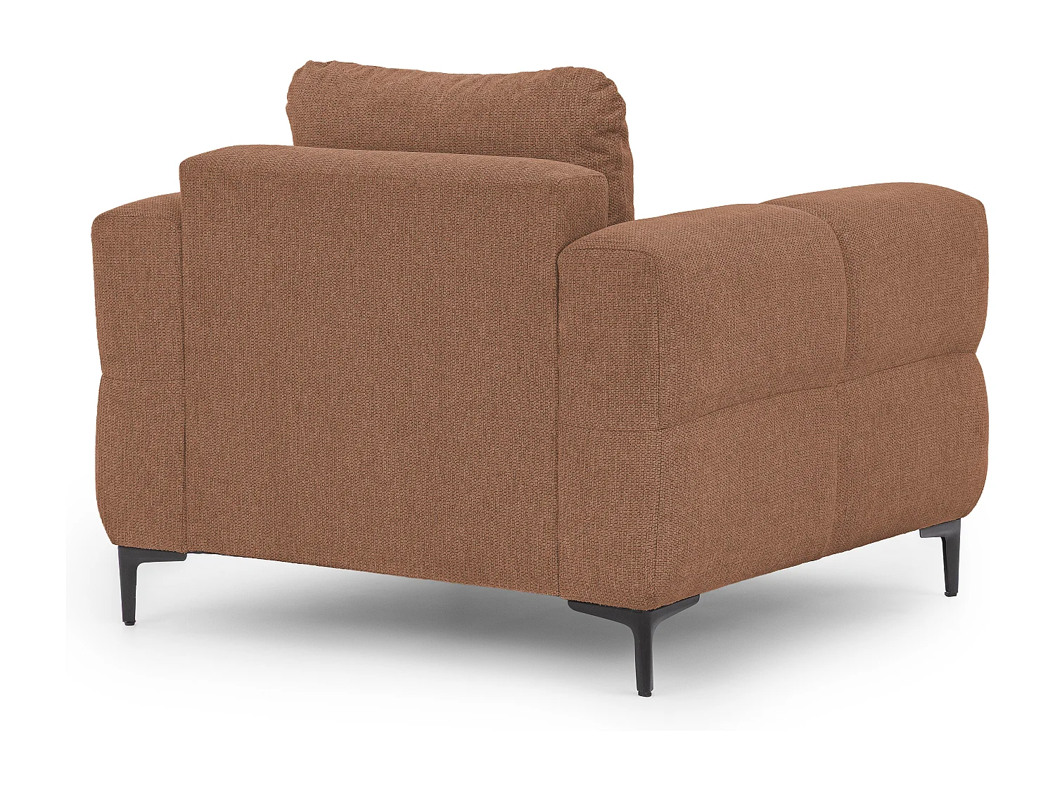 Fauteuil au design bubble en tissu texturé doux de couleur terre cuite, offrant un grand confort d’assise CARDEA