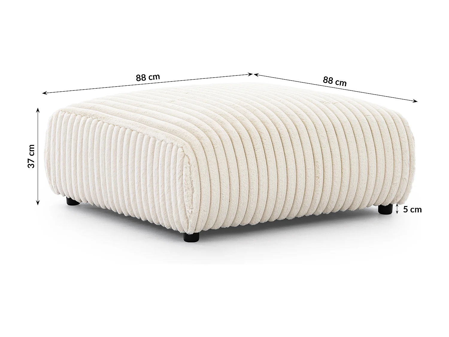 Repose-pieds en velours côtelé pelucheux beige clair, offrant un agréable confort d’assise MOLLIS