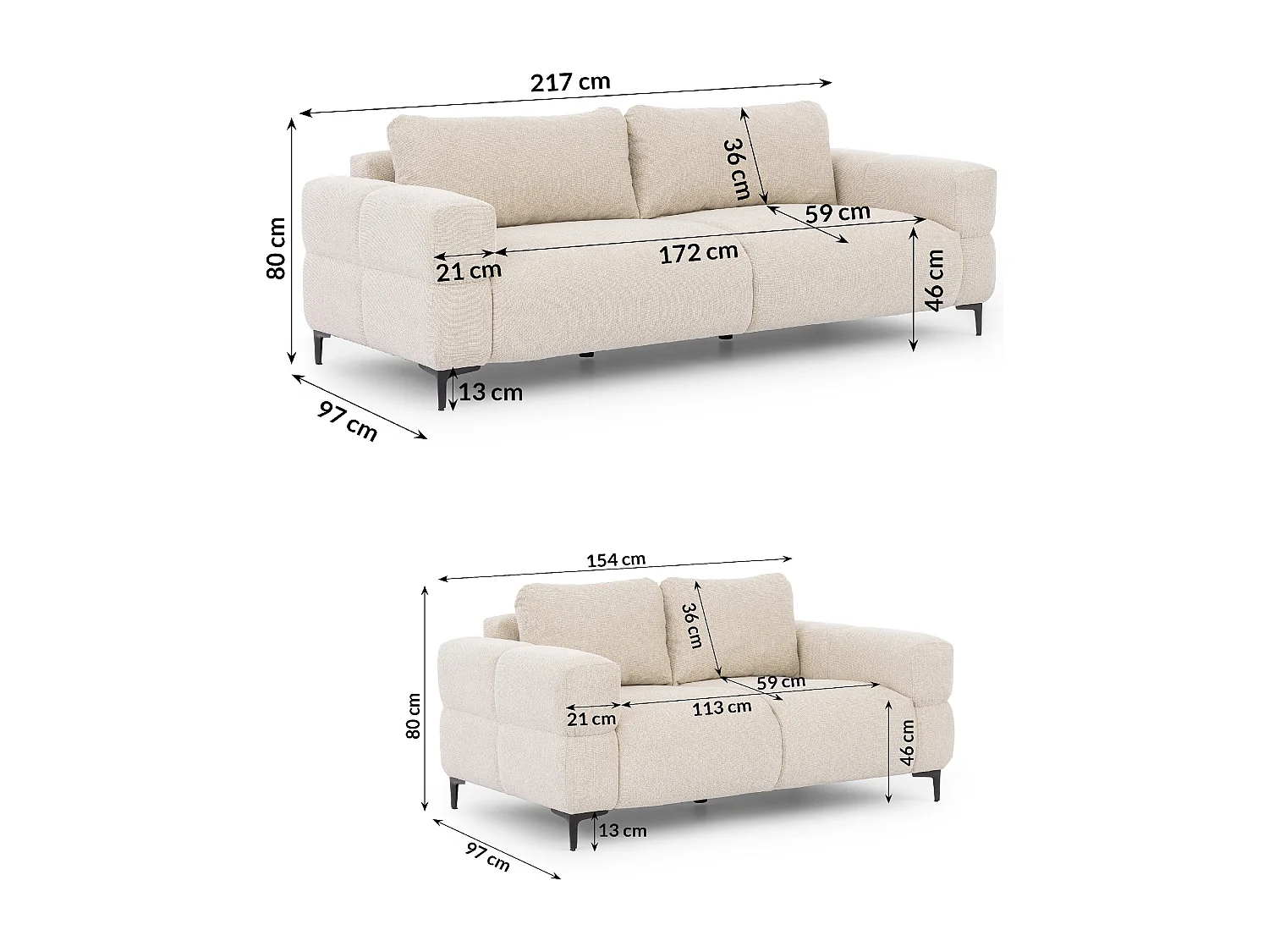 Ensemble de canapés 3+2 (3 places et 2 places) au design bubble en tissu texturé doux de couleur beige clair CARDEA