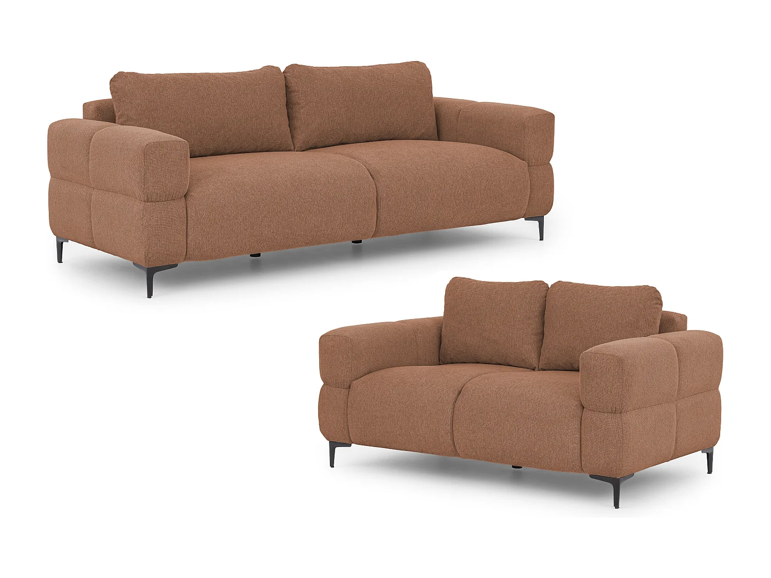 Ensemble de canapés 3+2 (3 places et 2 places) au design bubble en tissu texturé doux de couleur terre cuite CARDEA