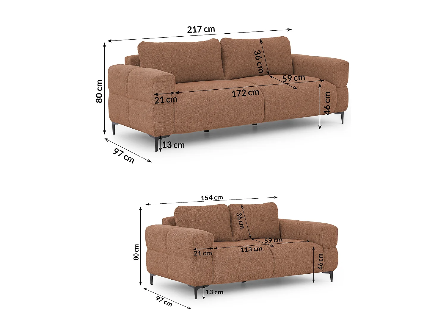 Ensemble de canapés 3+2 (3 places et 2 places) au design bubble en tissu texturé doux de couleur terre cuite CARDEA