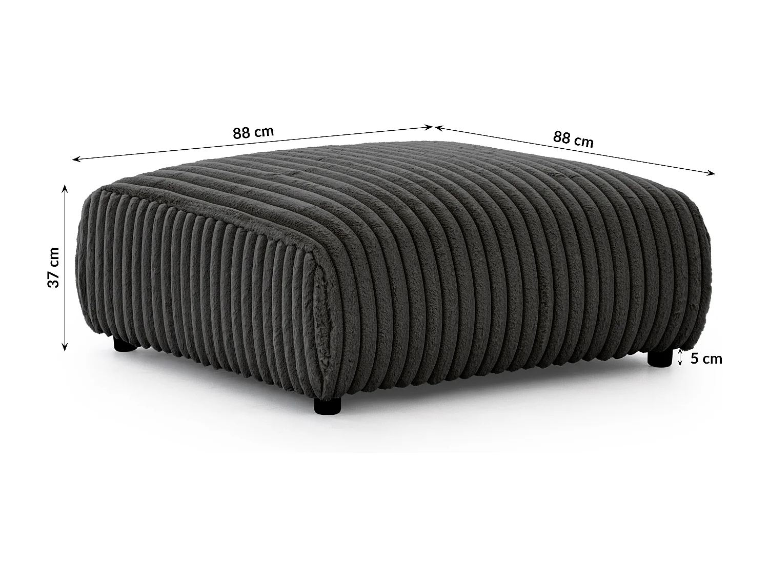 Repose-pieds en velours côtelé pelucheux gris foncé, offrant un agréable confort d’assise MOLLIS