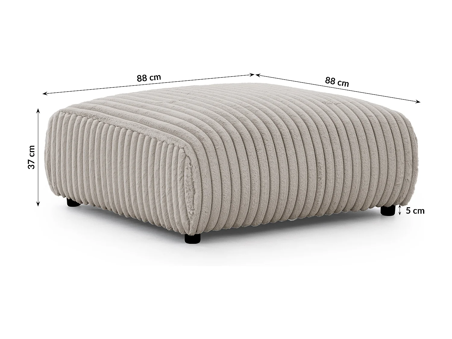 Repose-pieds en velours côtelé pelucheux gris clair, offrant un agréable confort d’assise MOLLIS