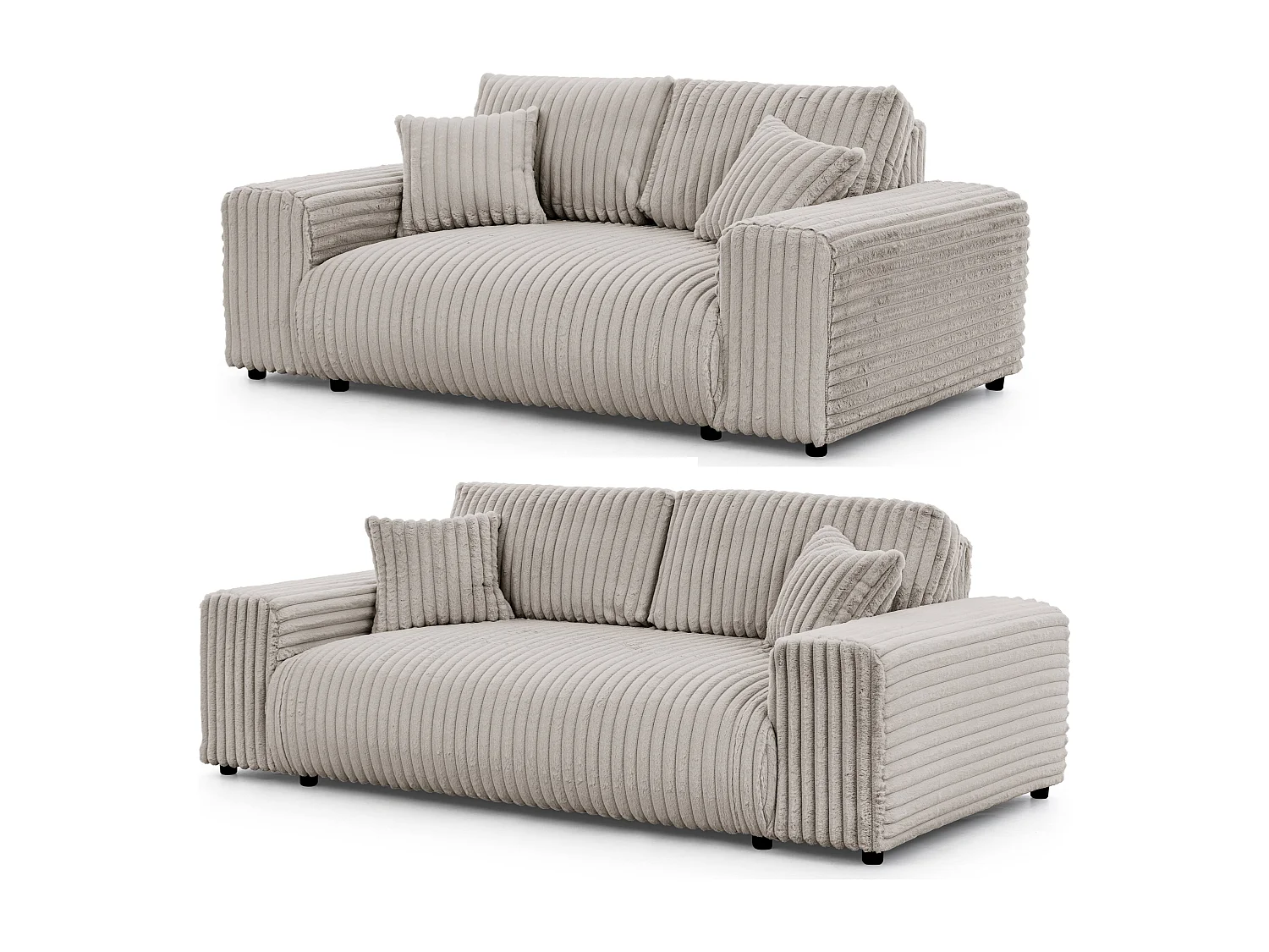 Ensemble de canapés 3+2 (3 places et 2 places ) en velours côtelé pelucheux gris clair MOLLIS