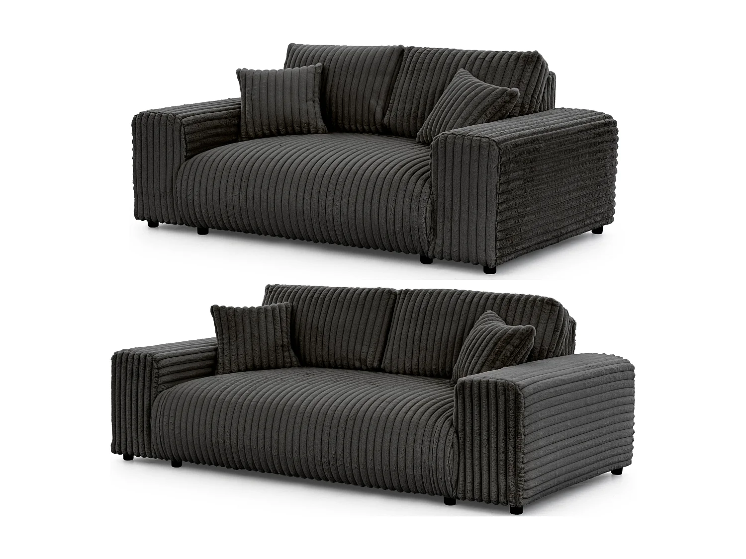 Ensemble de canapés 3+2 (3 places et 2 places ) en velours côtelé pelucheux gris foncé MOLLIS